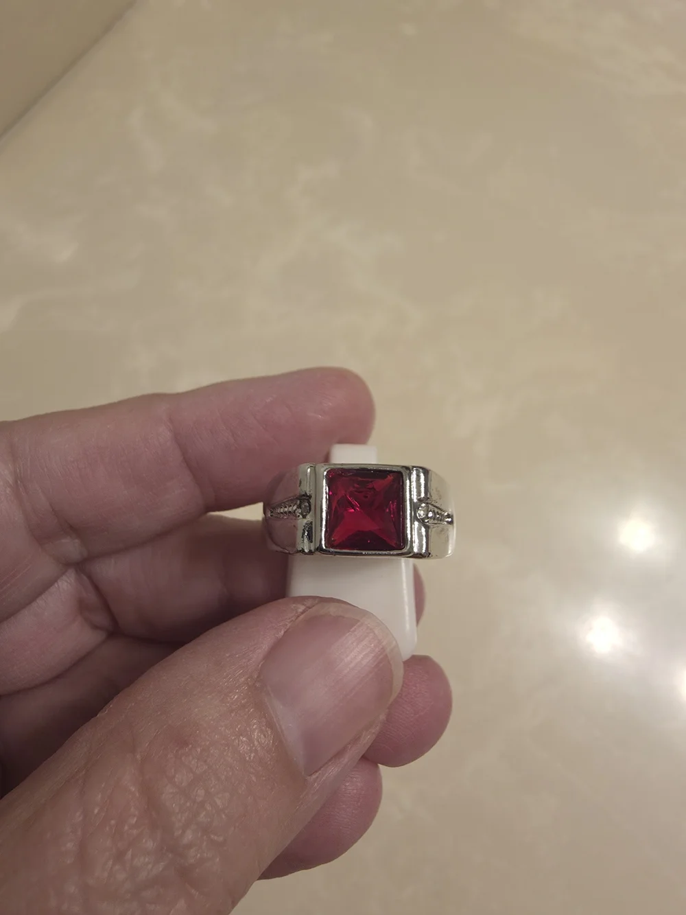 Men's Silver CZ and Ruby Ring Size 10